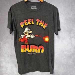 Super Mario “Feel The Burn” Grey T-shirt Mens Size S Small Tee Video Game Tee